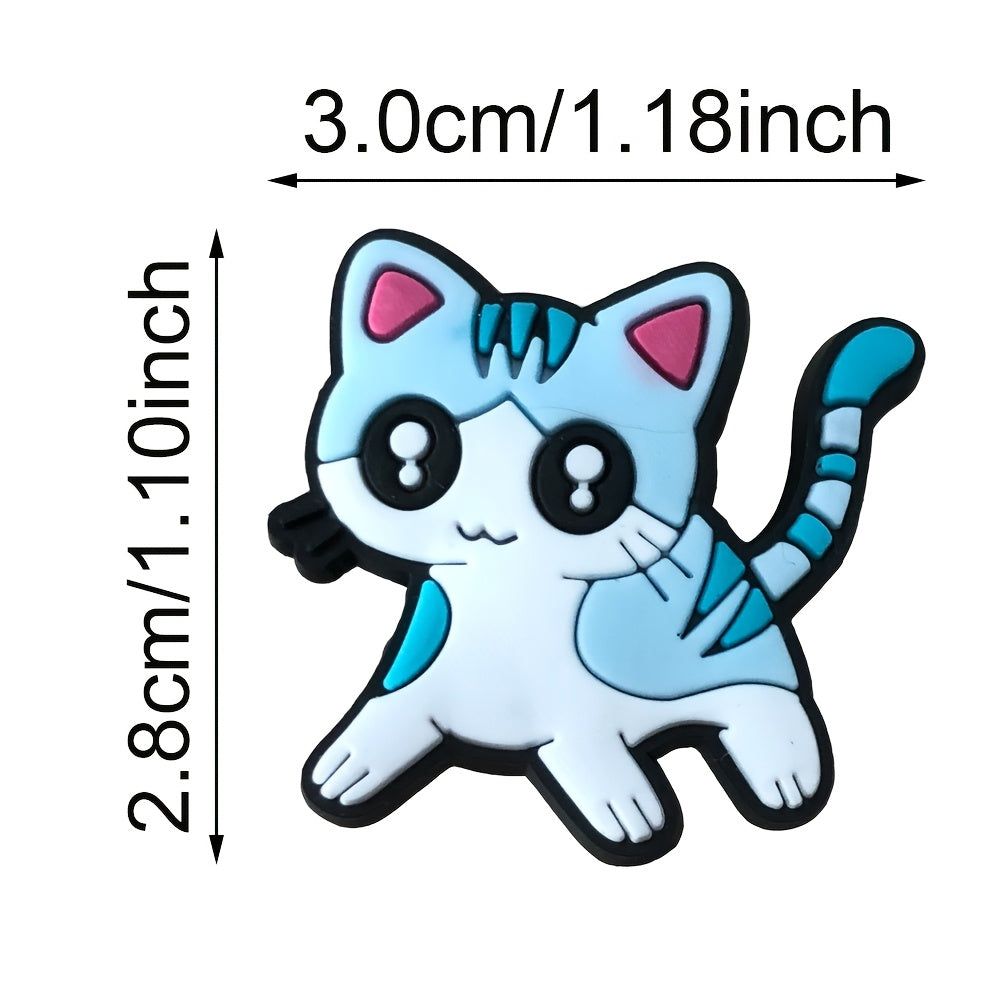 16pcs Cat Shoe Charms Soft Plastic Kittens with Striped and Solid Colors