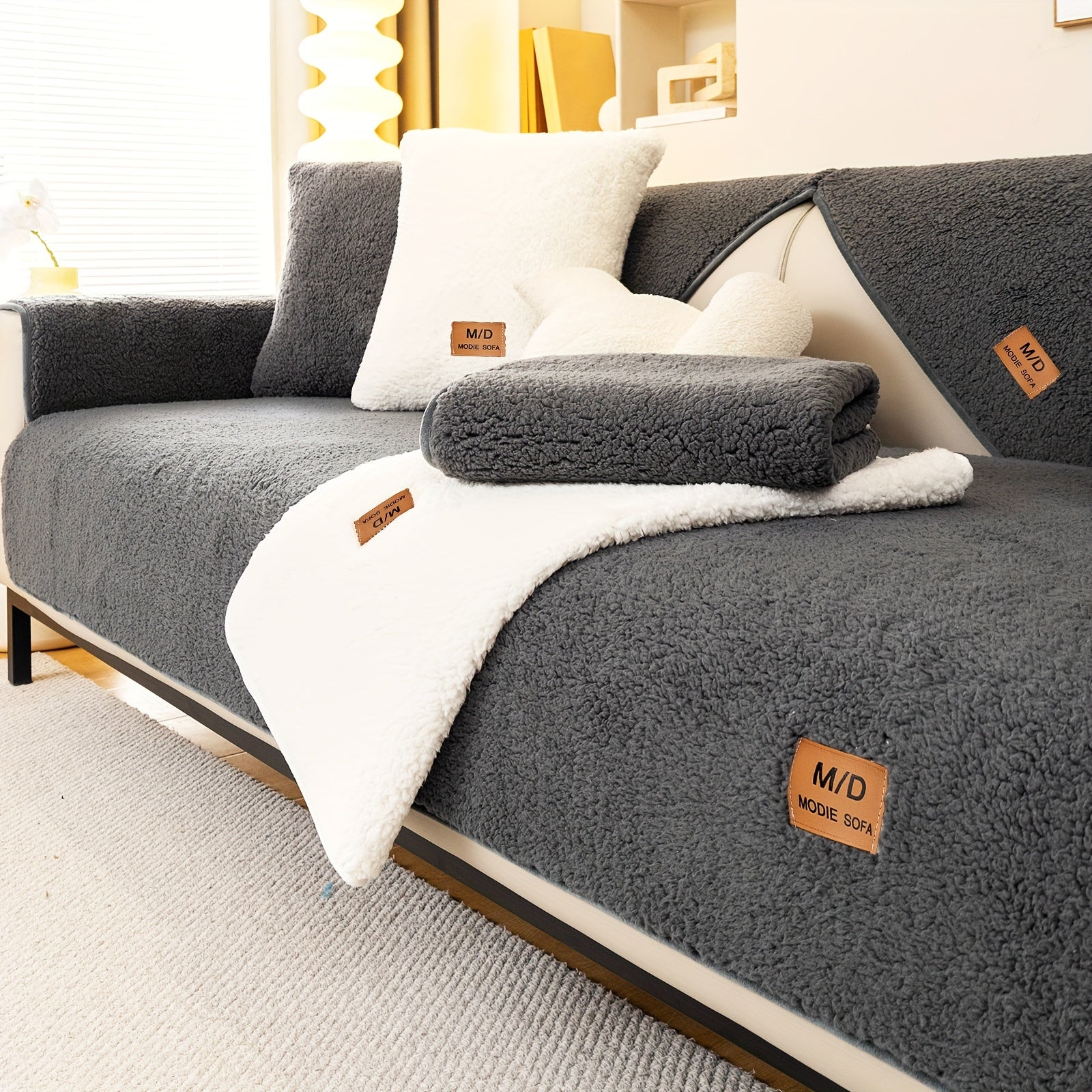 Чехол для дивана из толстого плюшевого материала, нескользящий, моющийся, дружелюбный к питомцам, для гостиной и офиса