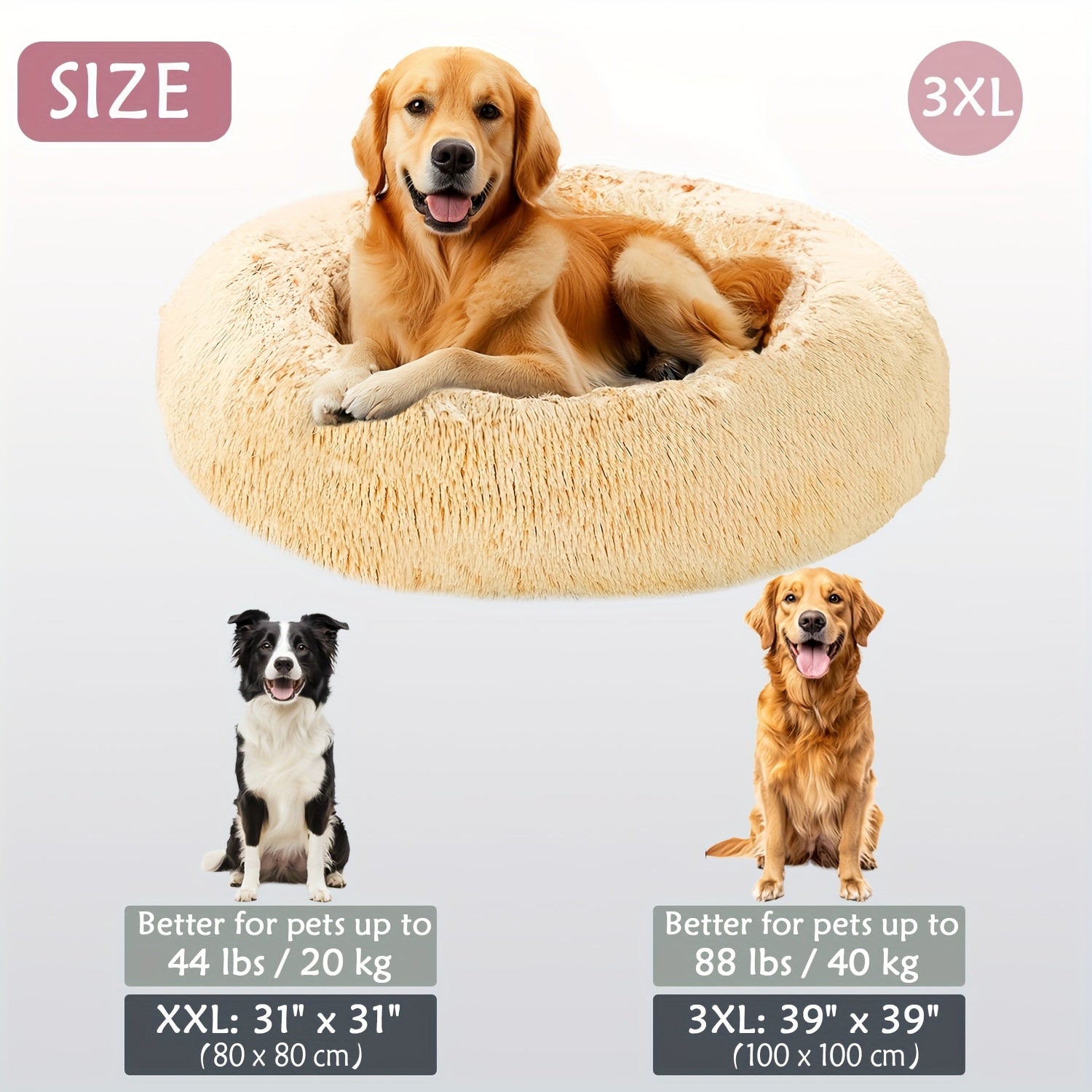 Round Dog Bed for Winter Indoor Use Polyester Non-Skid Bottom Small to Large Dogs