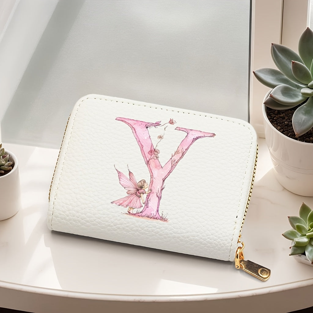 Tarjetero de mujer de cuero sintético, estilo acordeón delgado, con cierre de cremallera para monedas