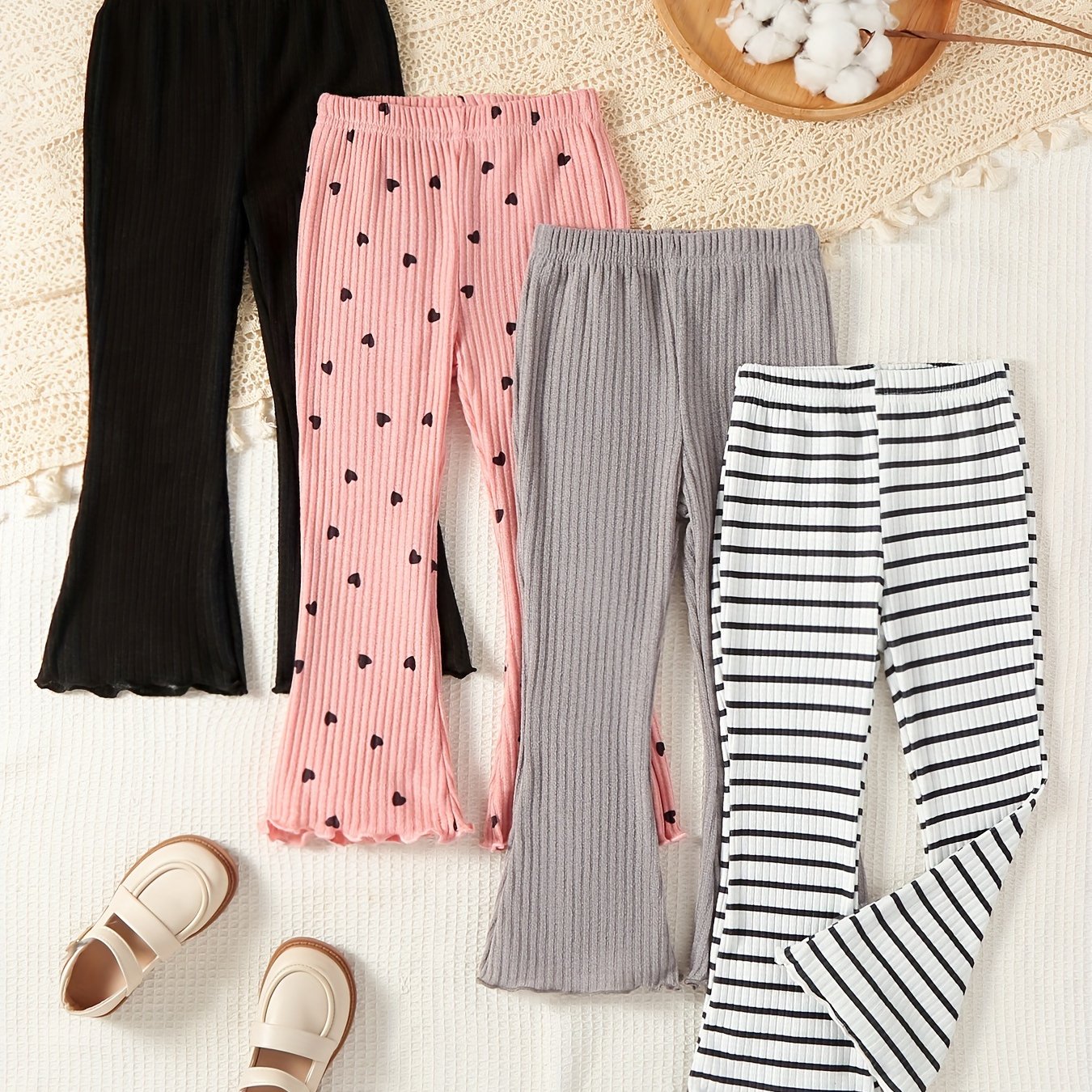 Набор повседневных штанов для девочек, 4 шт., полиэстер, облегающий крой, весна-осень, для улицы, гусеничный узор, леопард