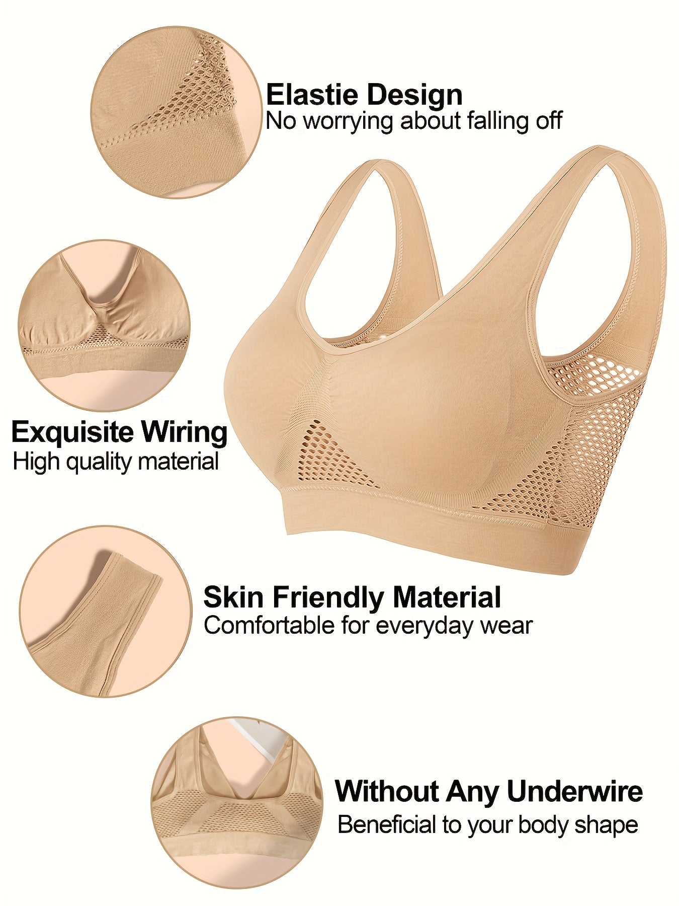 Plus Size Sports Bra Solid Color No Underwire Breathable Yoga Fitness Running