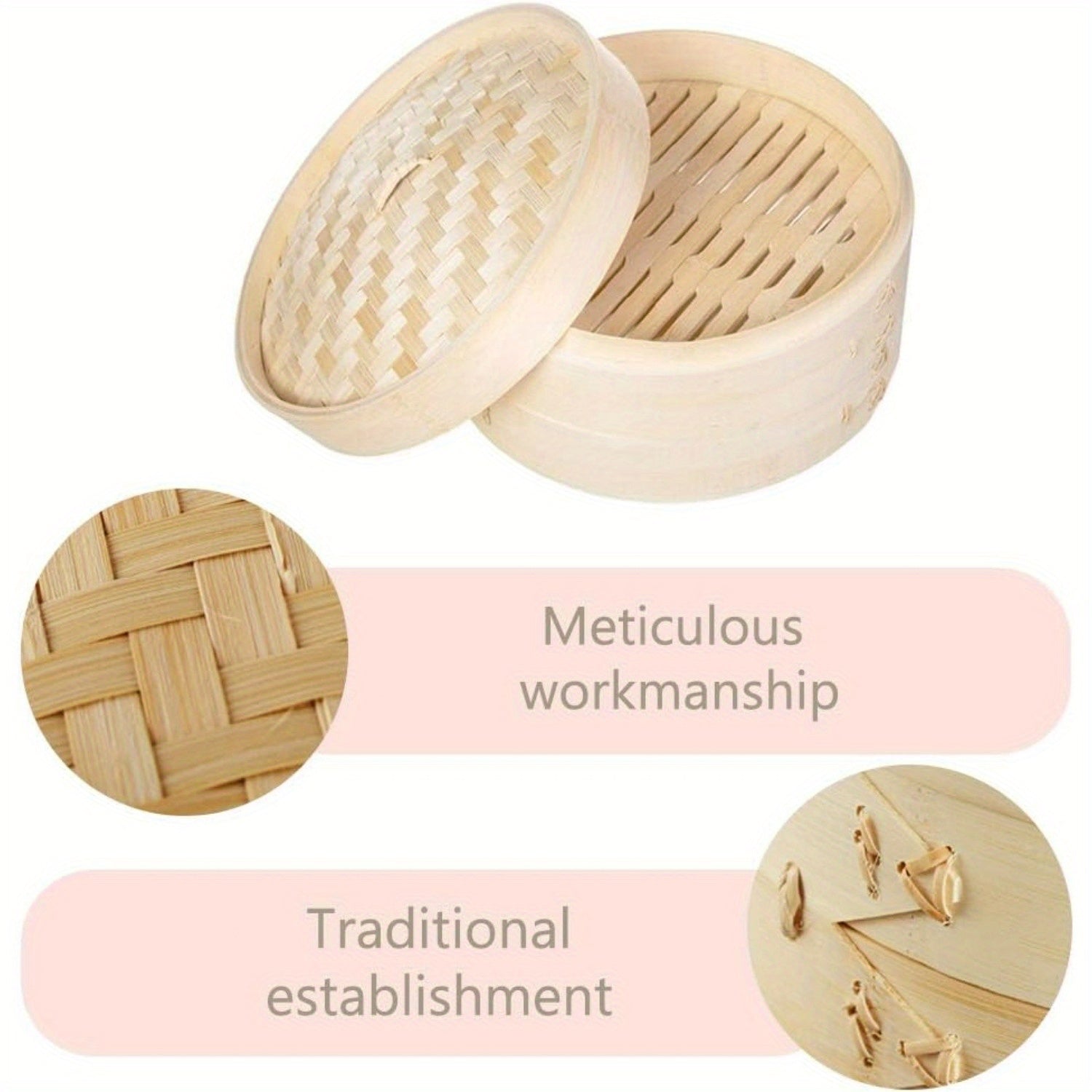 2-Tier Bamboo Steamer Basket 25.4cm Non-Stick Cooking Tool for Dim Sum Vegetables