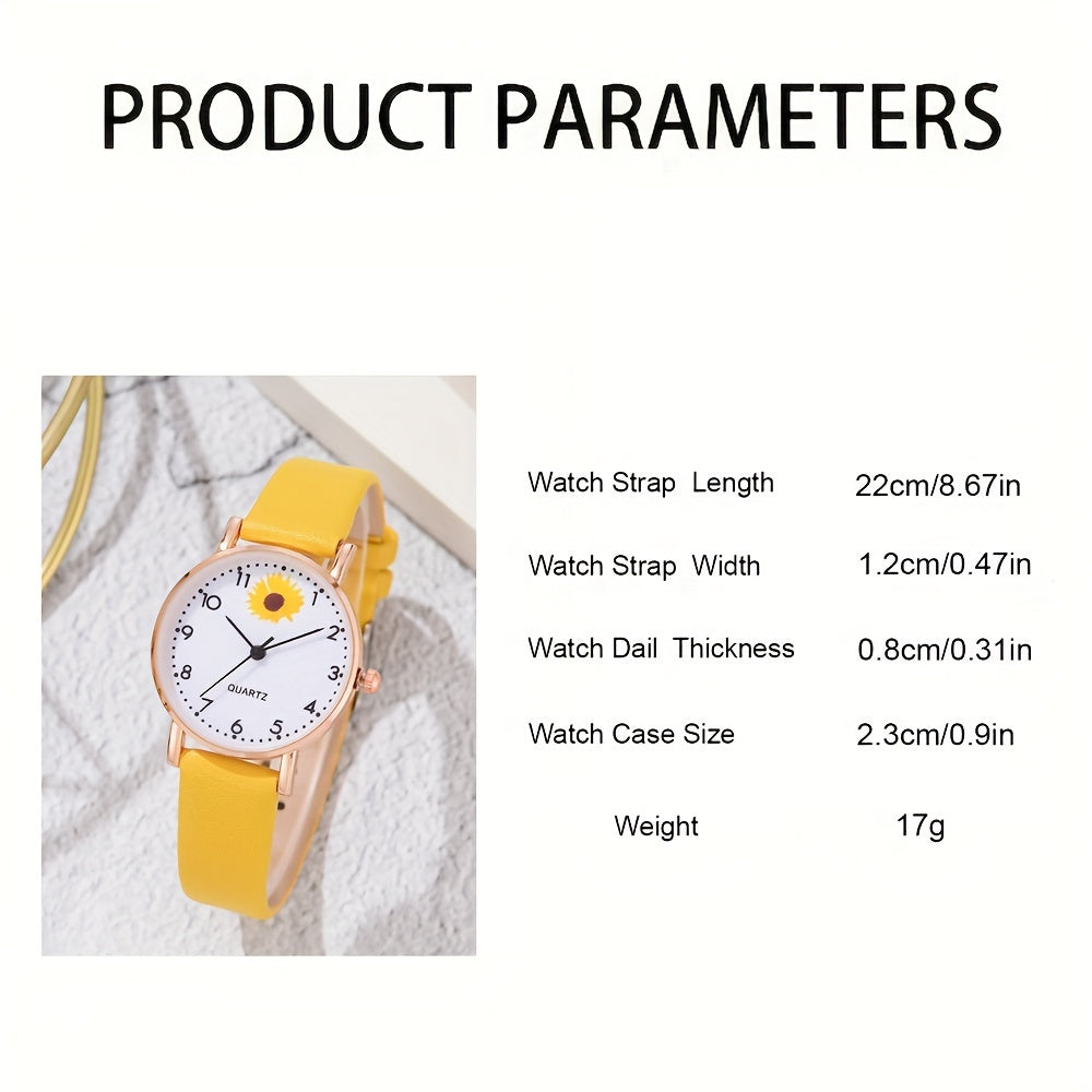 Women's Daisy Flower Quartz Watch with Analog Display and Leather Band 1 2 or 6 Pieces
