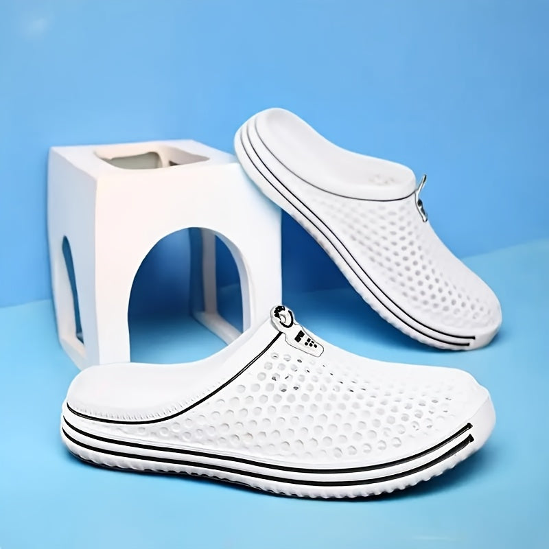 Ayollar uchun qizil EVA slip-on sandalilar, teshikli dizayn bilan