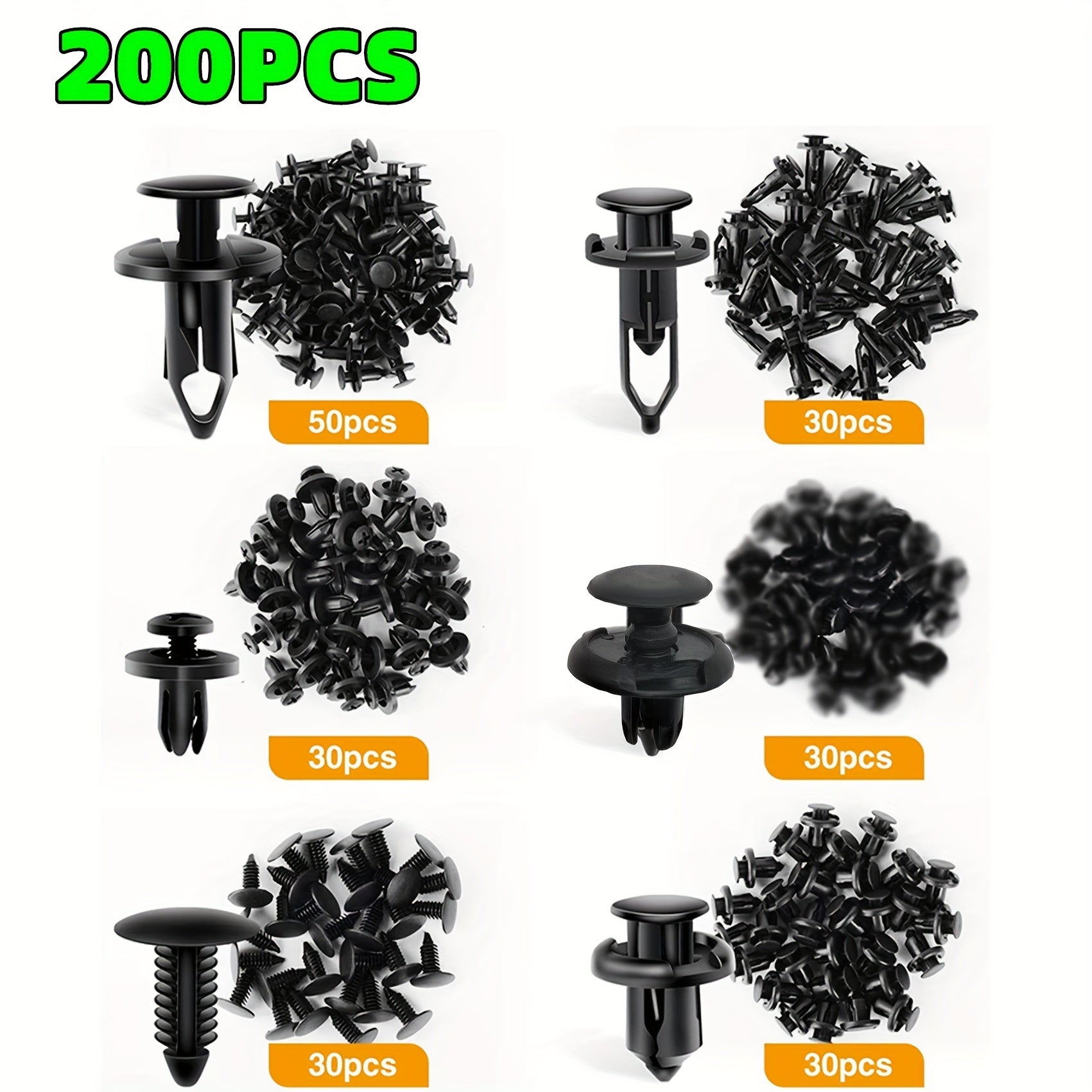 200Pcs Universal Car Fixing Clips Assortment 6mm-10mm Bumper Rivets