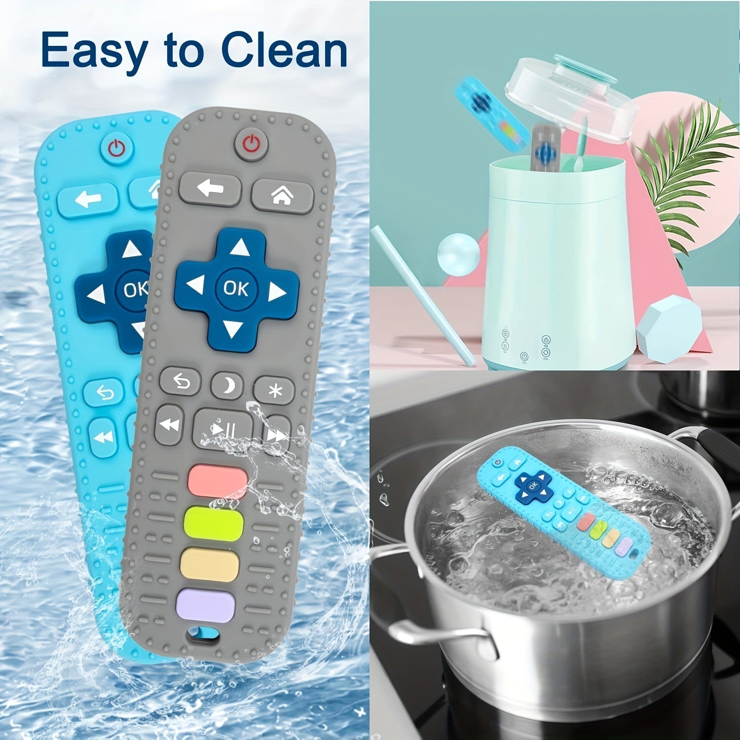 Yangi tug'ilganlar va 0-12 oyli bolalar uchun bolalar tishlagich o'yinchoqlari, yumshoq silikon, masofadan boshqarish shakli