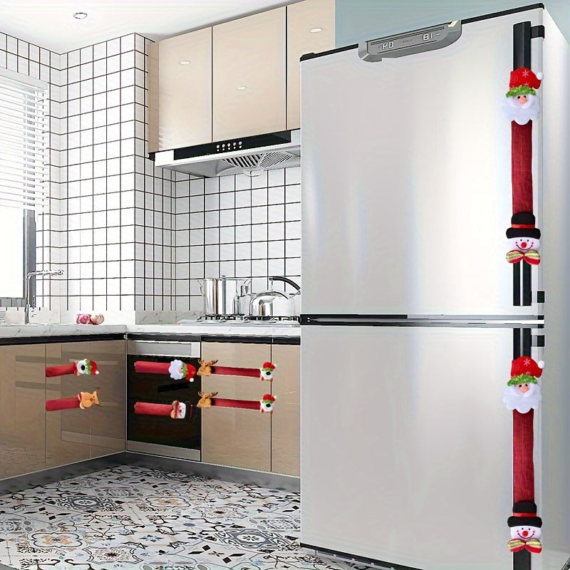 Christmas Kitchen Appliance Handle Covers Set of 4 or 8 with Santa and Snowman Designs