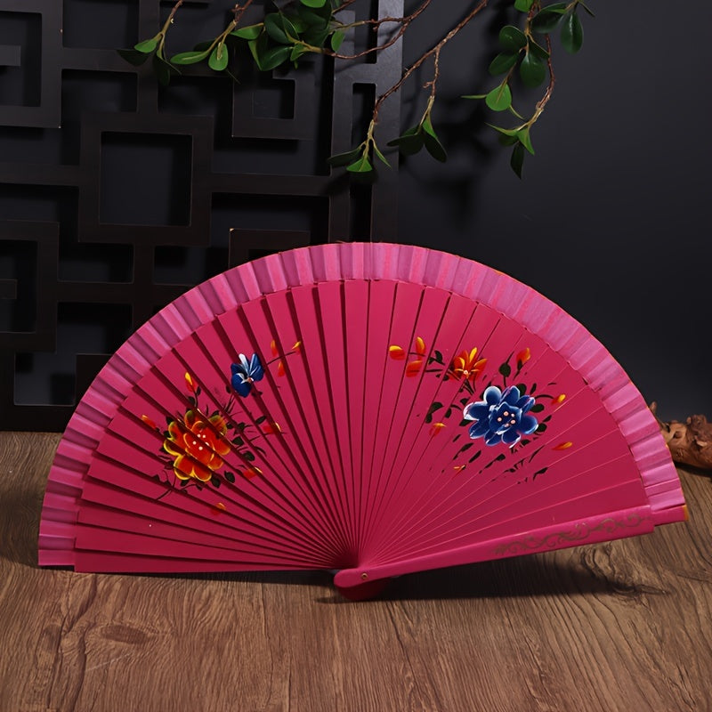 Wooden Folding Fan for Dancing and Home Decor with Printed Design