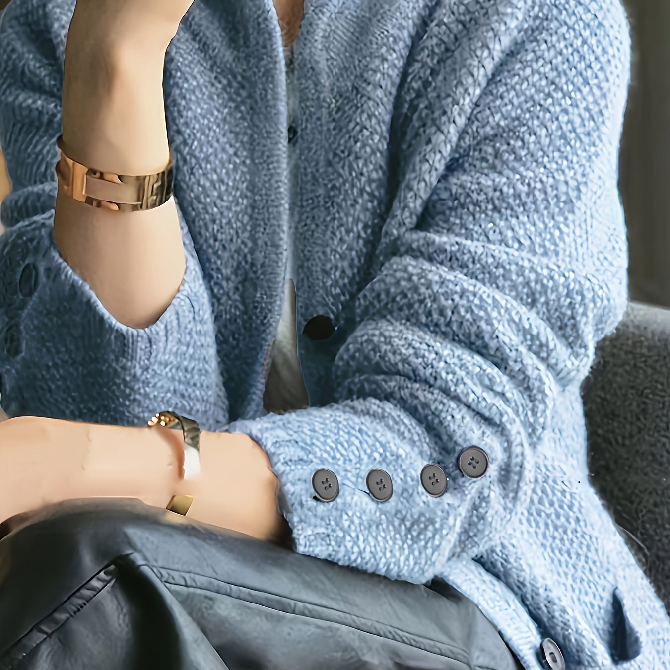 Women's Knit Button-Front Cardigan for Spring and Fall Solid Color Mid Elasticity