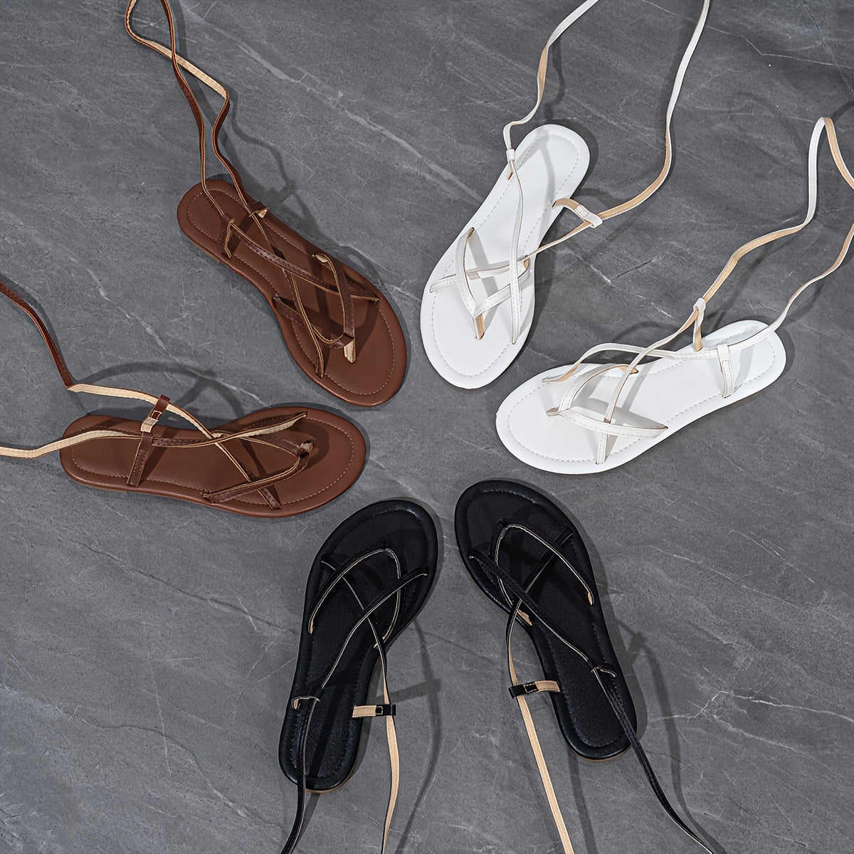 Women's Strappy Leather Summer Flat Sandals for Beach and Outdoor Vacation