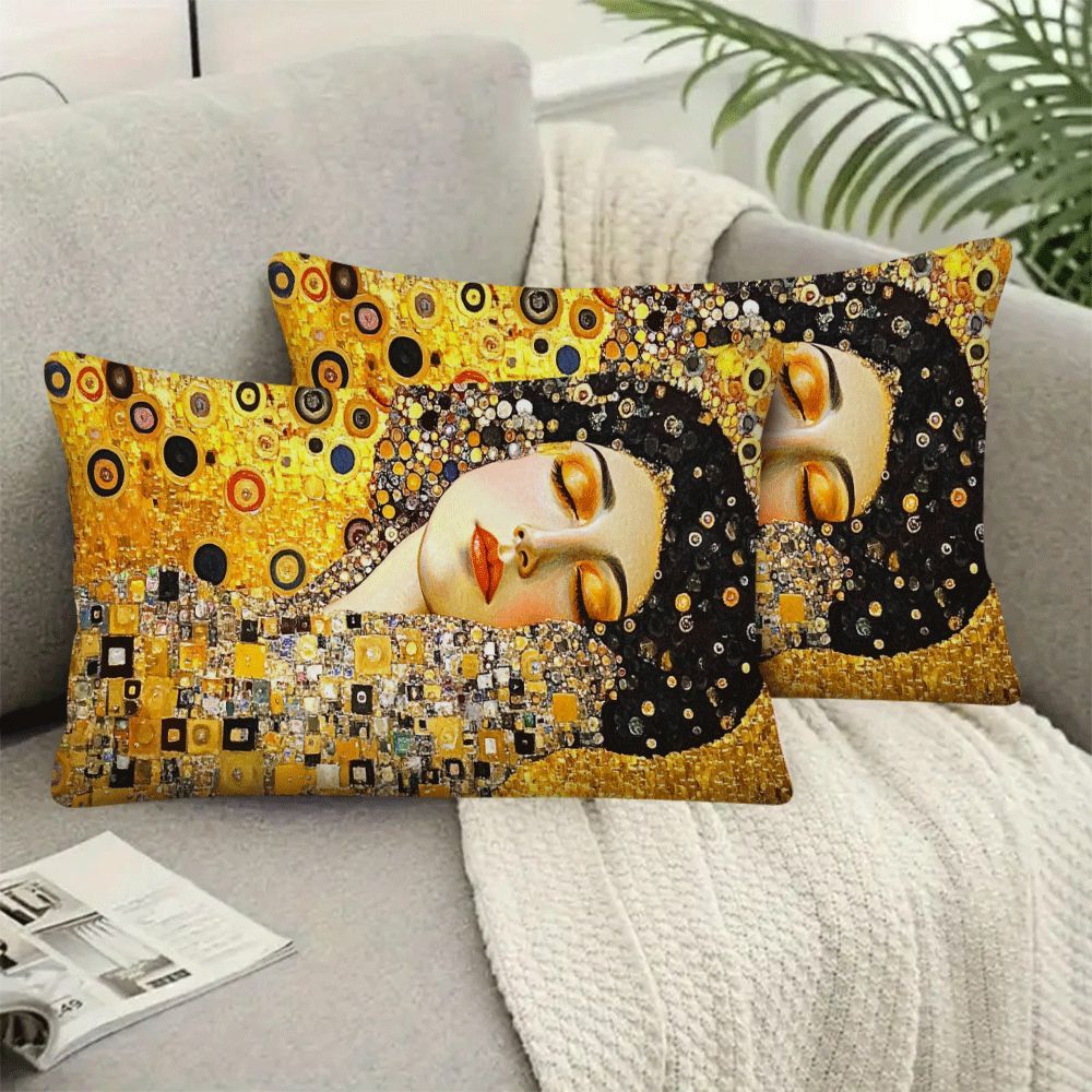 Set of 2 Gustav Klimt Kiss Abstract Oil Painting Pillow Covers 50.8x30.48cm for Sofa Bedroom Decor