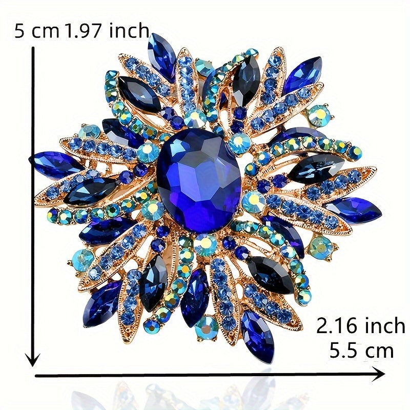 Vintage Rhinestone Flower Brooch for Women Crystal Pin Jewelry Gift