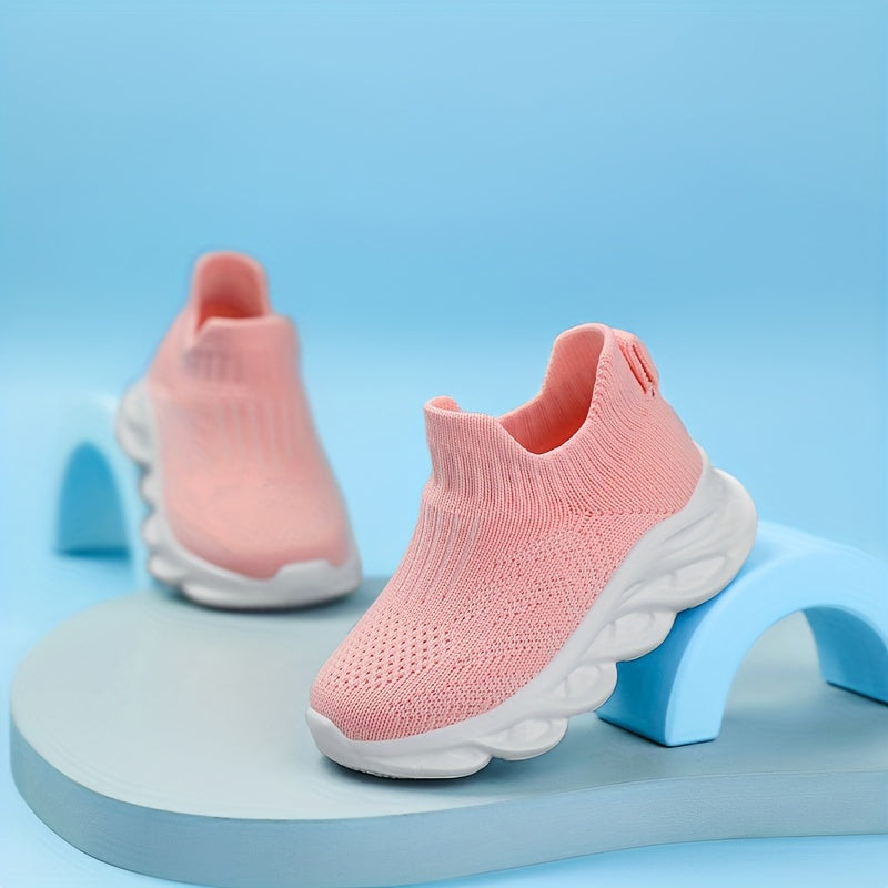 Kids Breathable Slip-On Sneakers with Stretchy Knit Fabric and EVA Sole for Running and Casual Wear