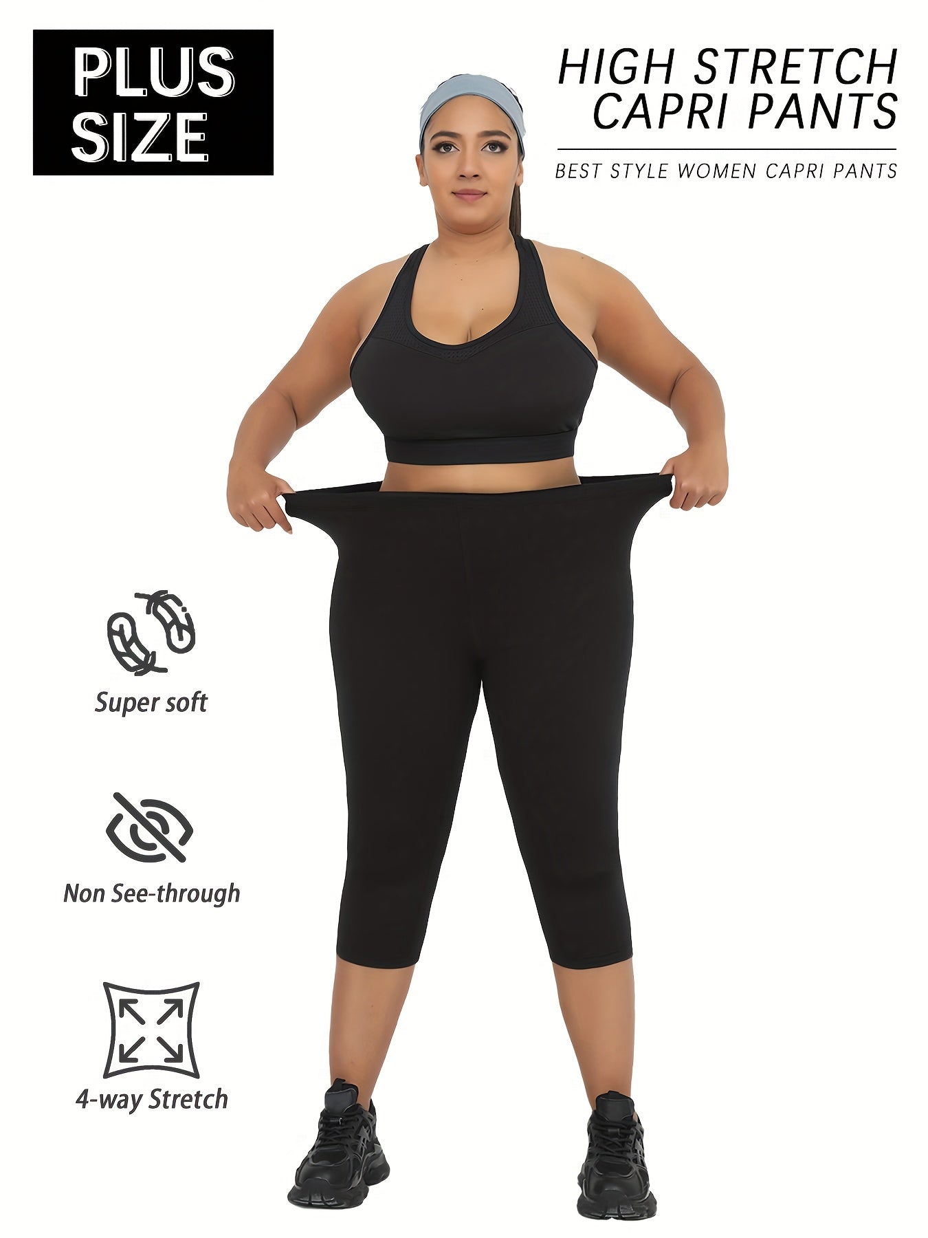 Plus Size Women's Yoga Leggings High Waist Moisture-Wicking Stretchy 5 Pack