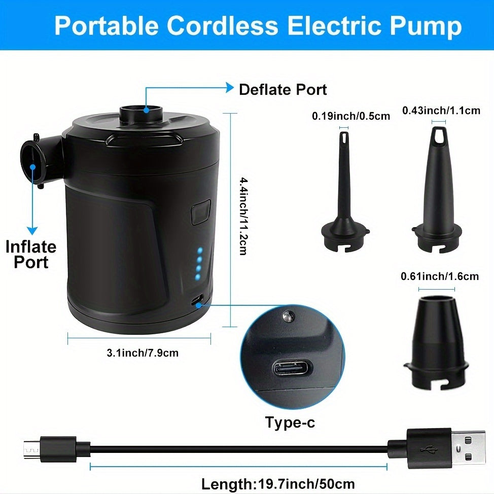 Portable Electric Pump for Swimming Pool and Air Mattress Rechargeable 5200mAh Black
