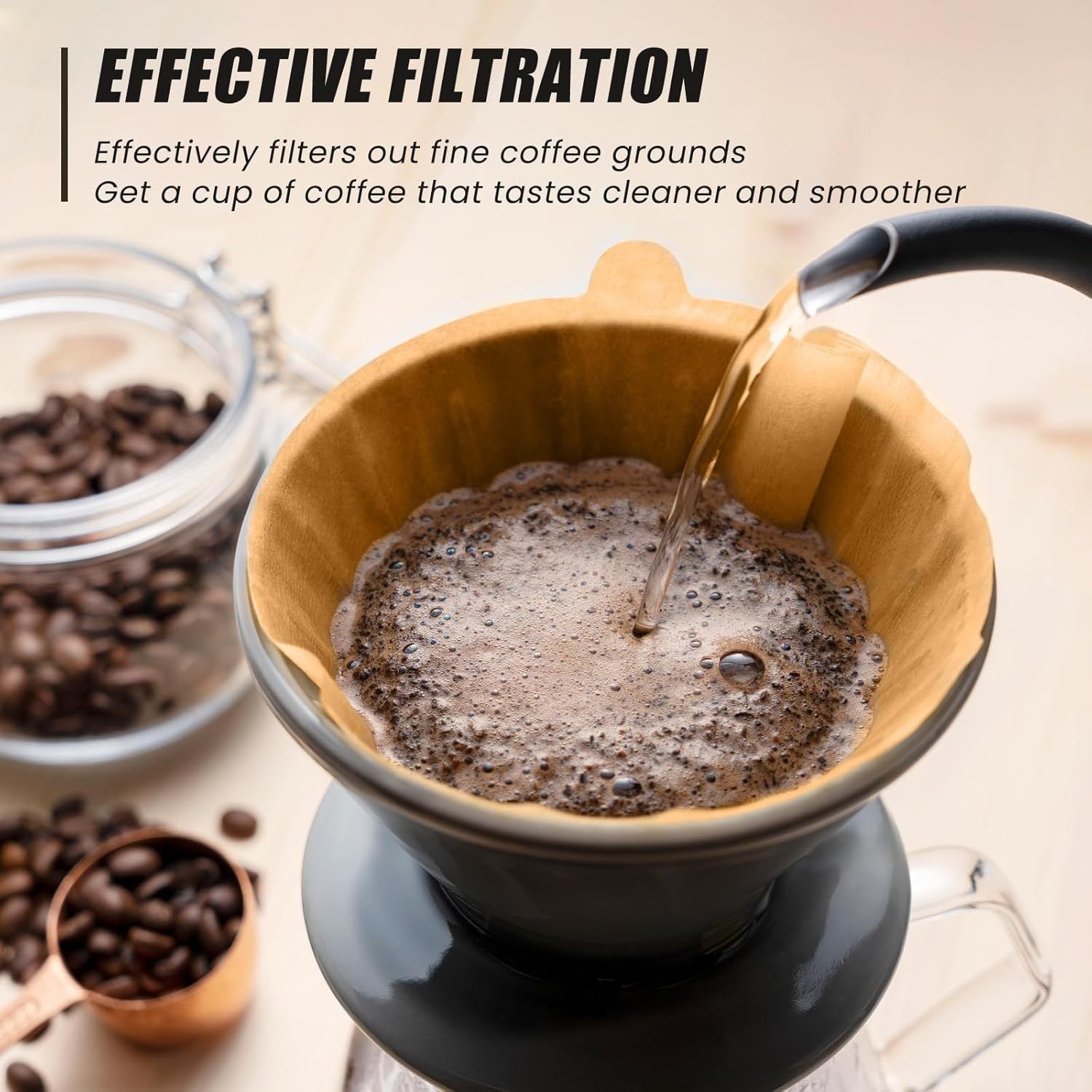 100 dona konusli qahva filtrlari 02 o'lcham V60 Pour-Over Drippers bilan mos keladi