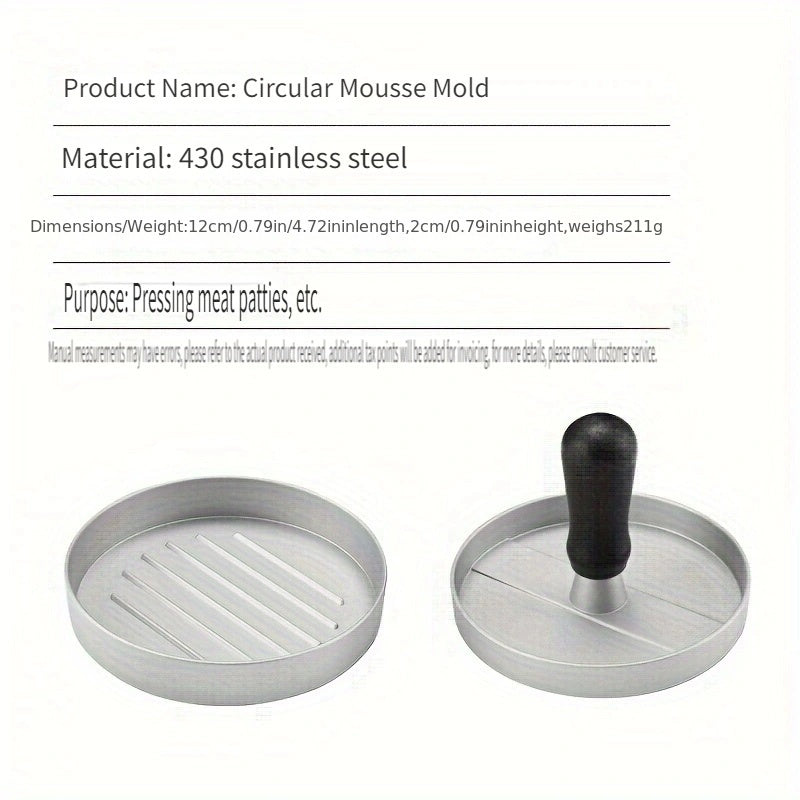 Aluminum Burger Patty Press with Handle for BBQ Grill Non-Stick Heavy-Duty