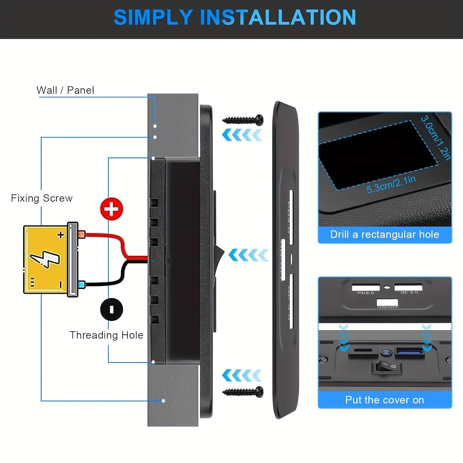 12V RV USB розетка настенного типа с PD3.0 и быстрой зарядкой для морского судна грузовика