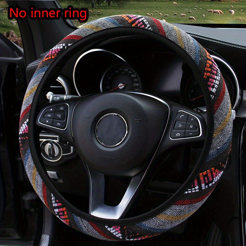 Unisex Bohemian Breathable Ethnic Fabric Car Steering Wheel Cover Polyester Fiber