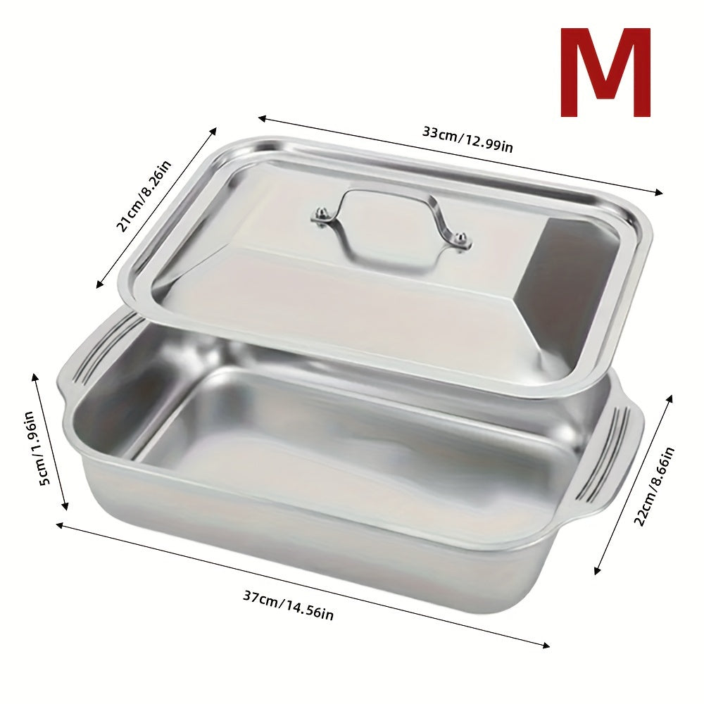 2-Piece Nonstick Stainless Steel Roasting Pan Set with Lids, Heavy-Duty Rectangular Bakeware