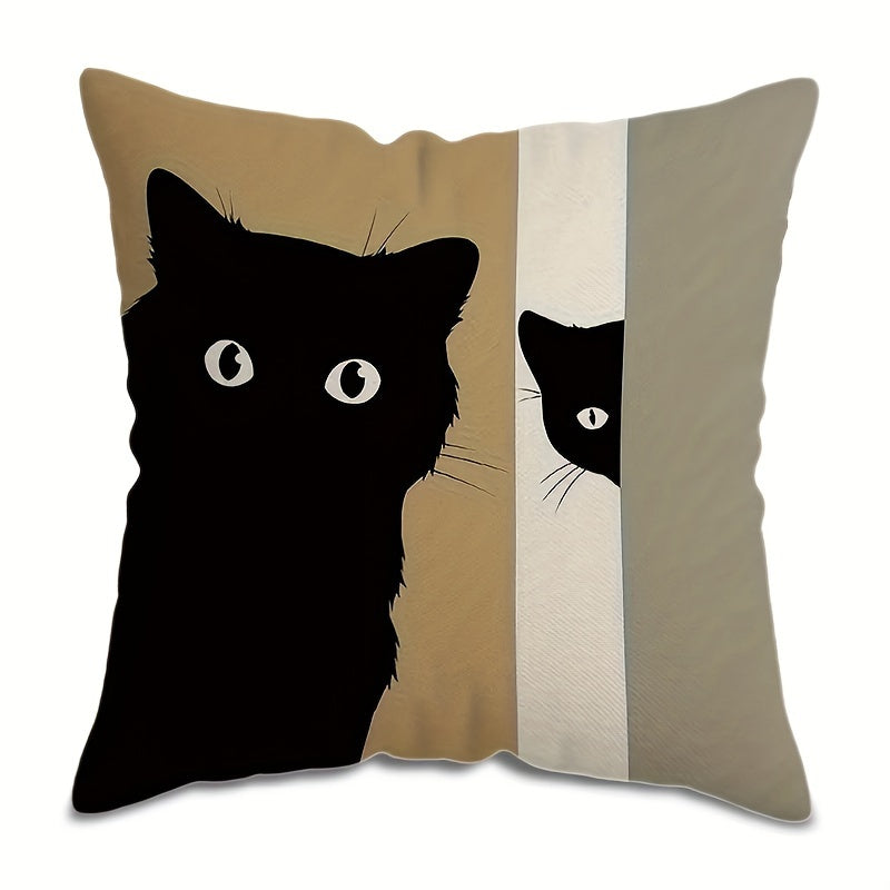 Black Cat Throw Pillow Cover 44.96x44.96cm Modern Farmhouse Decorative Cushion Case with Zipper Machine Washable