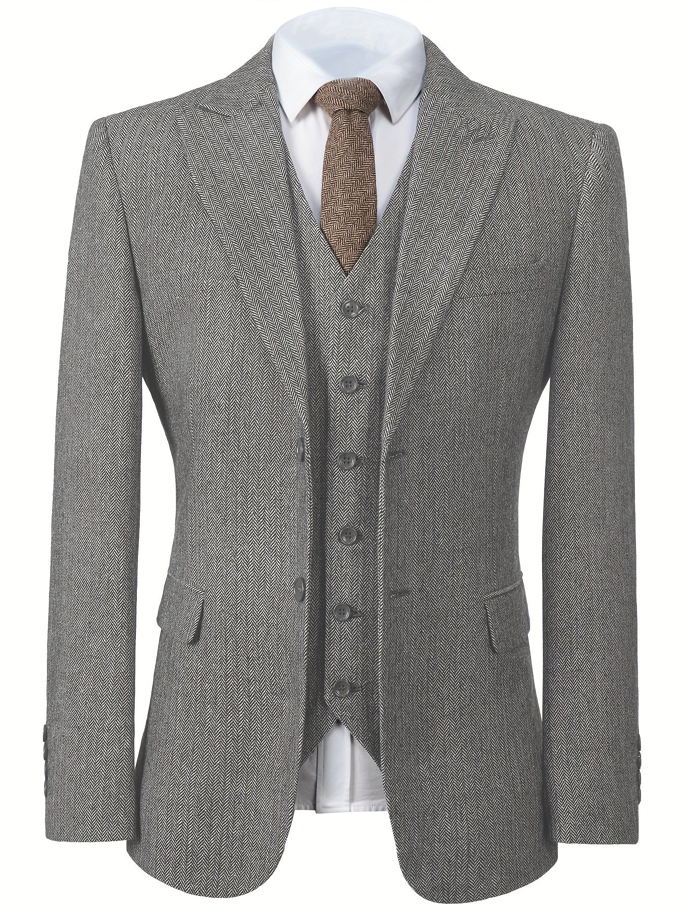 Men's Wool Tweed 3-Piece Suit for Formal Weddings Business All Sizes