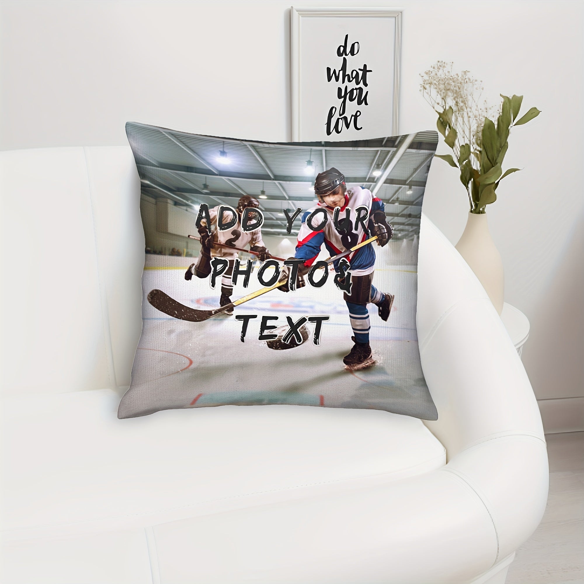 Soft Plush Ice Hockey Photo Pillow Cover Custom Design 45.72x45.72 cm