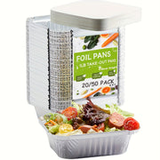 Pack of 20/50 Aluminum Foil Pans with Lids, 14.99cm x 11.94cm, Food Storage and Cooking