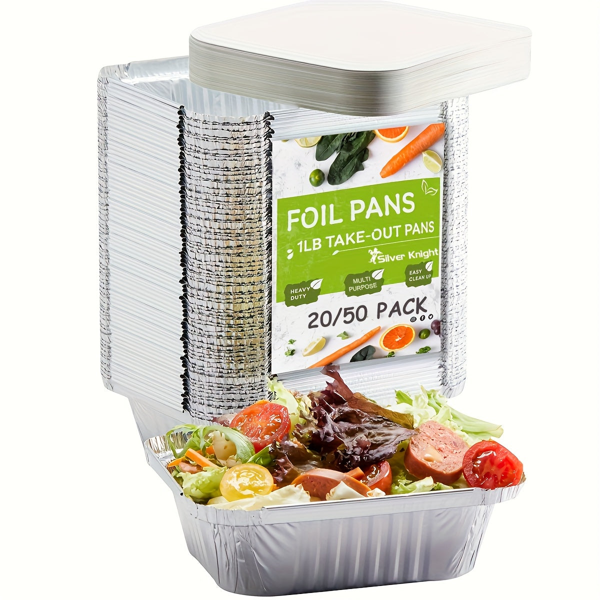 Pack of 20/50 Aluminum Foil Pans with Lids, 14.99cm x 11.94cm, Food Storage and Cooking