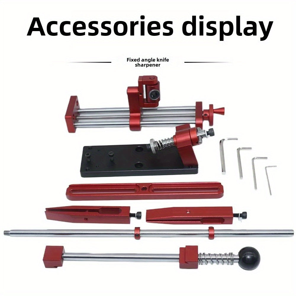 Professional Kitchen Knife Sharpener, Qizil Aluminiy Alloy, Qo'lda Ishlash, Batareyaga Ehtiyoj Yo'q, Statik Burchakli Qirqish Tizimi.