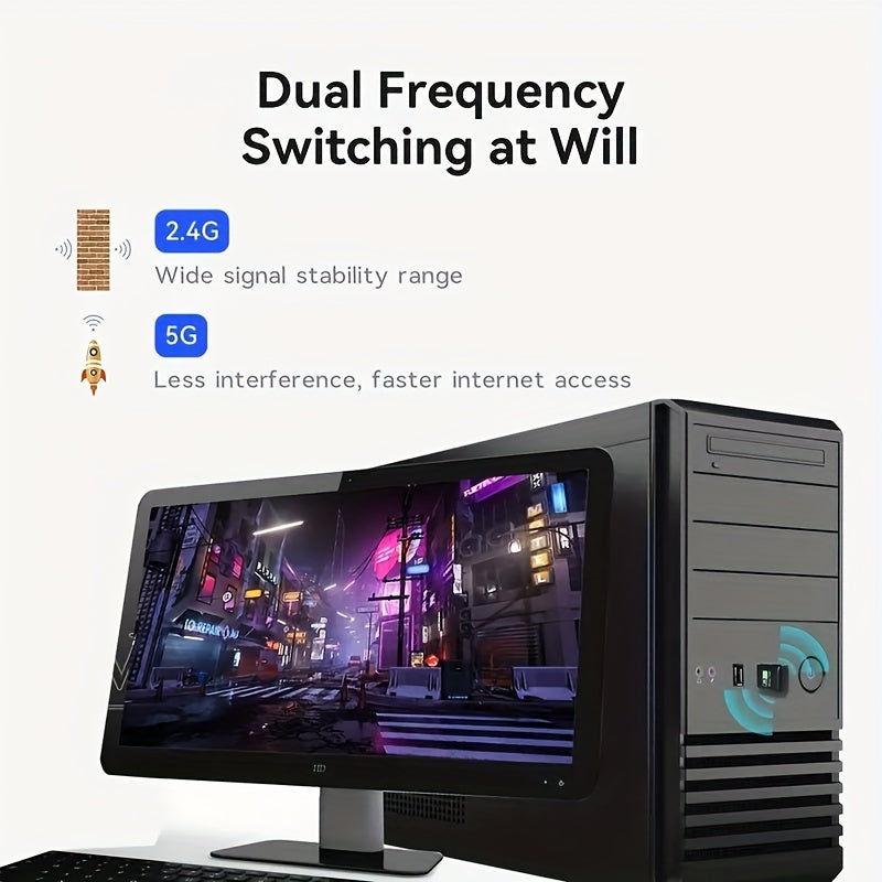 Wireless Dual Band USB Network Adapter 600Mbps Driver-Free Plug and Play