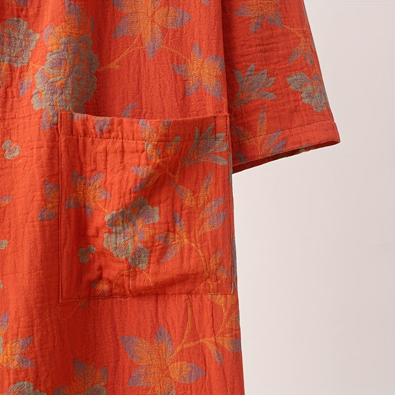 Мягкий и впитывающий хлопковый халат с цветочным принтом для лета, идеален для использования в ванной и спальне.