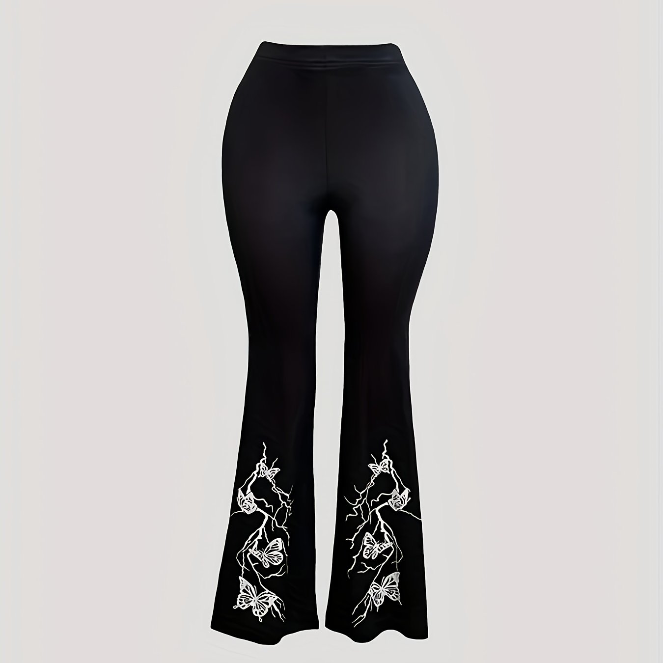 Plus Size Butterfly Print Flare Leg Pants Casual Stretch Summer Women
