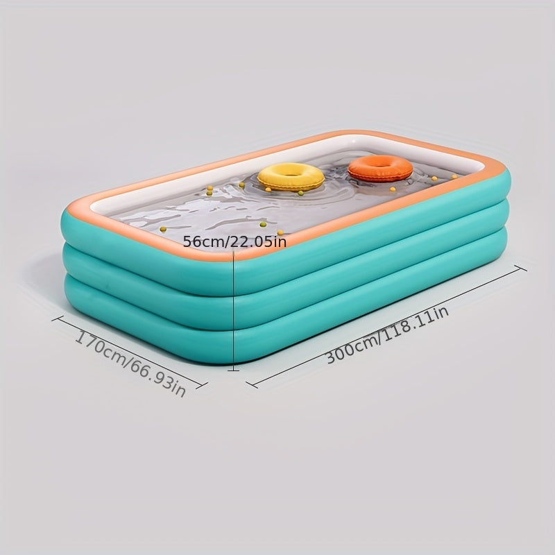Large Inflatable Adult Pool 3-Layer Durable PVC Green and Orange Portable Summer Fun