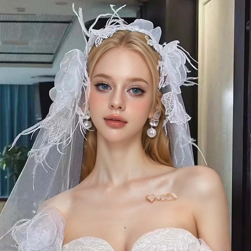 White Bridal Veil 62.99 Inch Long Hand Washable Wedding Headpiece for Engagements and Photos