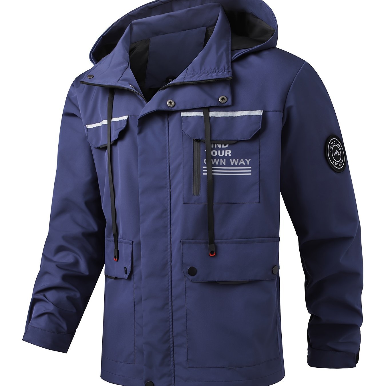 Lightweight Plus Size Bomber Jacket for Men with Hood and Pockets in Polyester for Spring and Fall