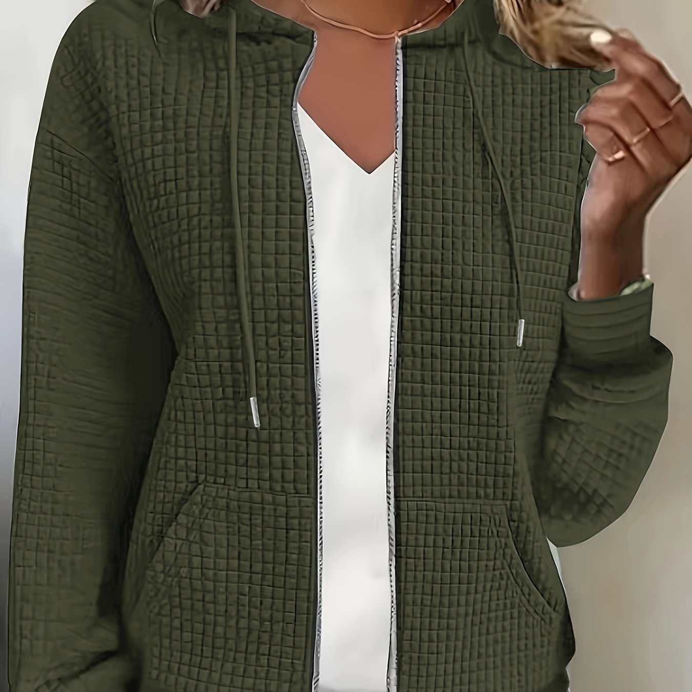 Sudadera con capucha de talla grande con bolsillos laterales, cremallera en el frente, manga larga, sudadera casual