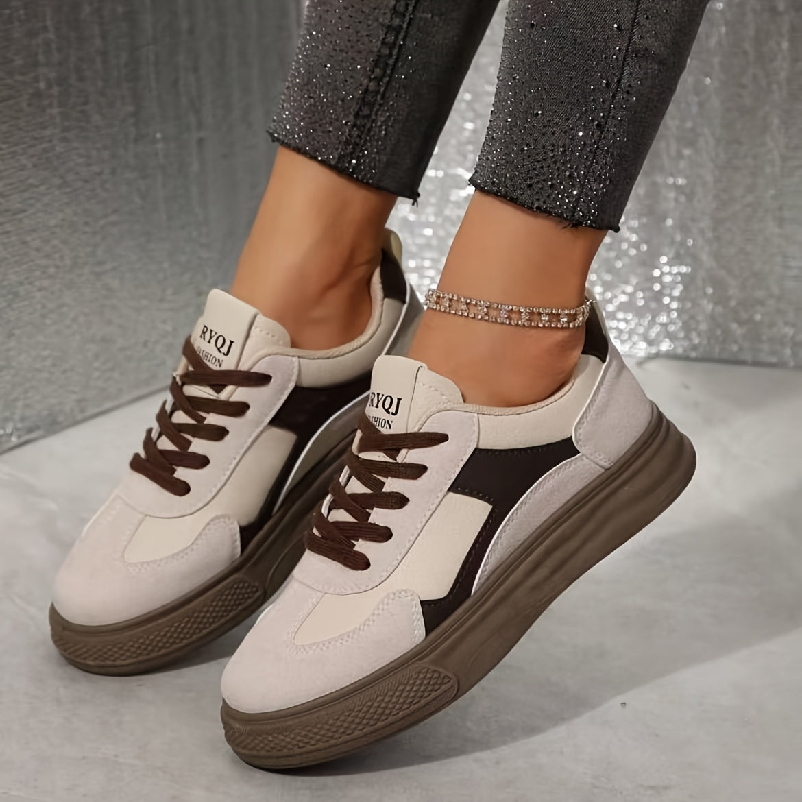 Zapatillas casuales de lona de bajo perfil para mujer con cordones, color sólido, para todas las estaciones, suela de goma