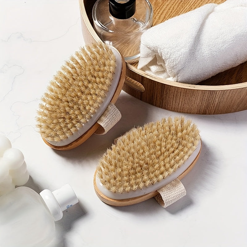 Natural Bristle Body Brush for Exfoliation Handheld Wooden Spa Massager