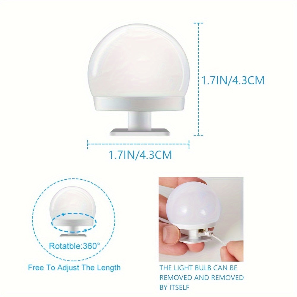 3-Color Dimmable LED Makeup Mirror Bulb USB Powered for Bedroom Bathroom Dressing Table