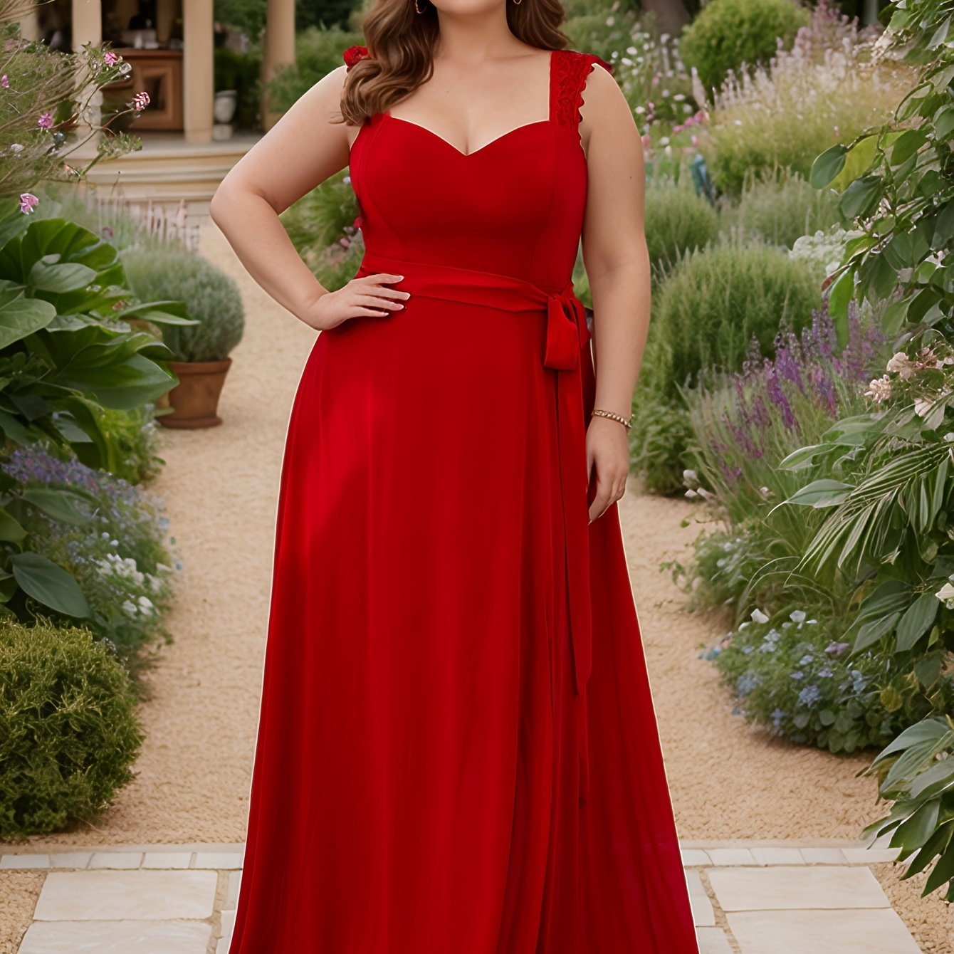 Plus Size Navy Blue Maxi Dress V-Neck Sleeveless A-Line Formal