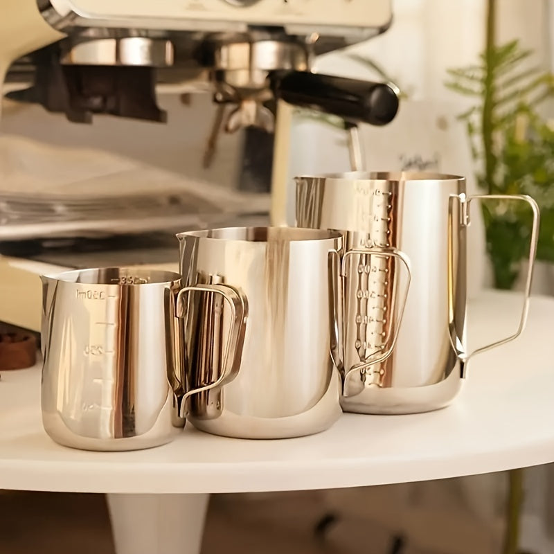 Stainless Steel Frothing Cup with Scale for Hot Milk and Foam, Pointed Spout