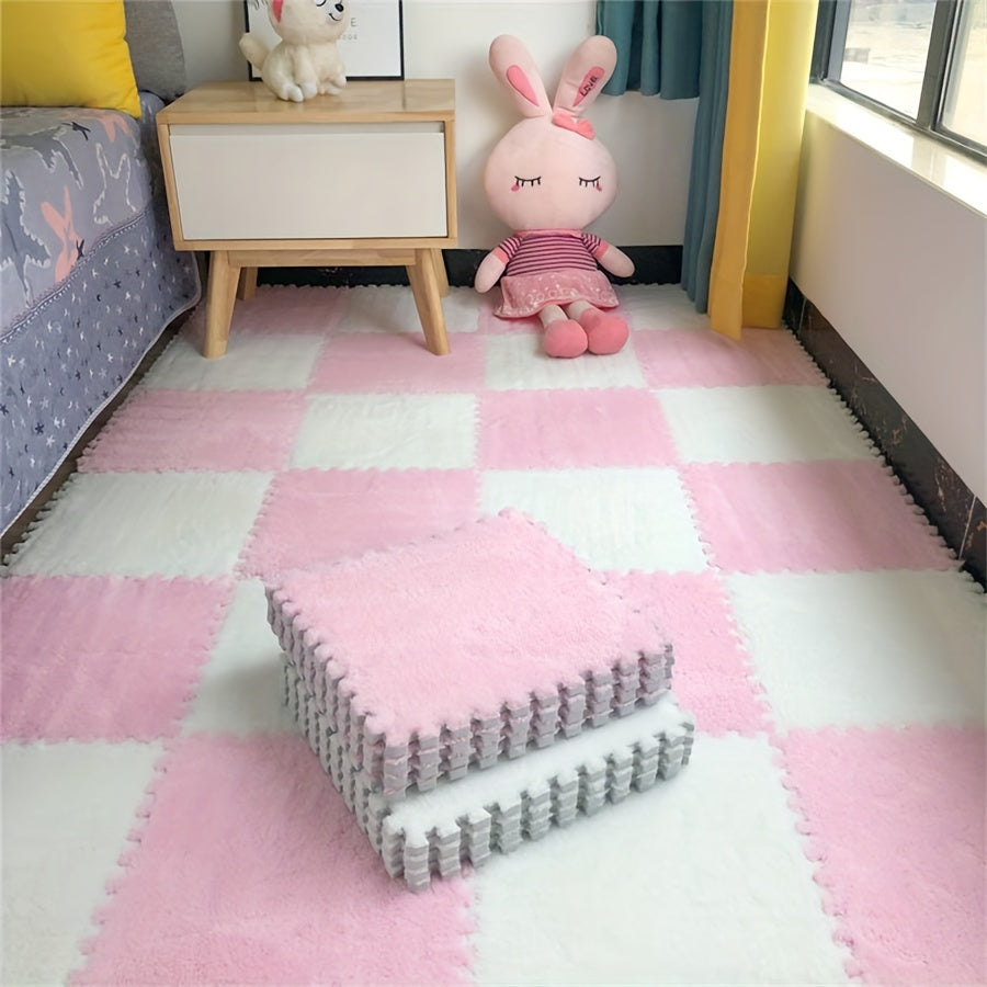 12 Pieces Flocked Carpet Splicing Mats for Home Bedroom Anti-Slip Anti-Fatigue 11.8x11.8 Inches