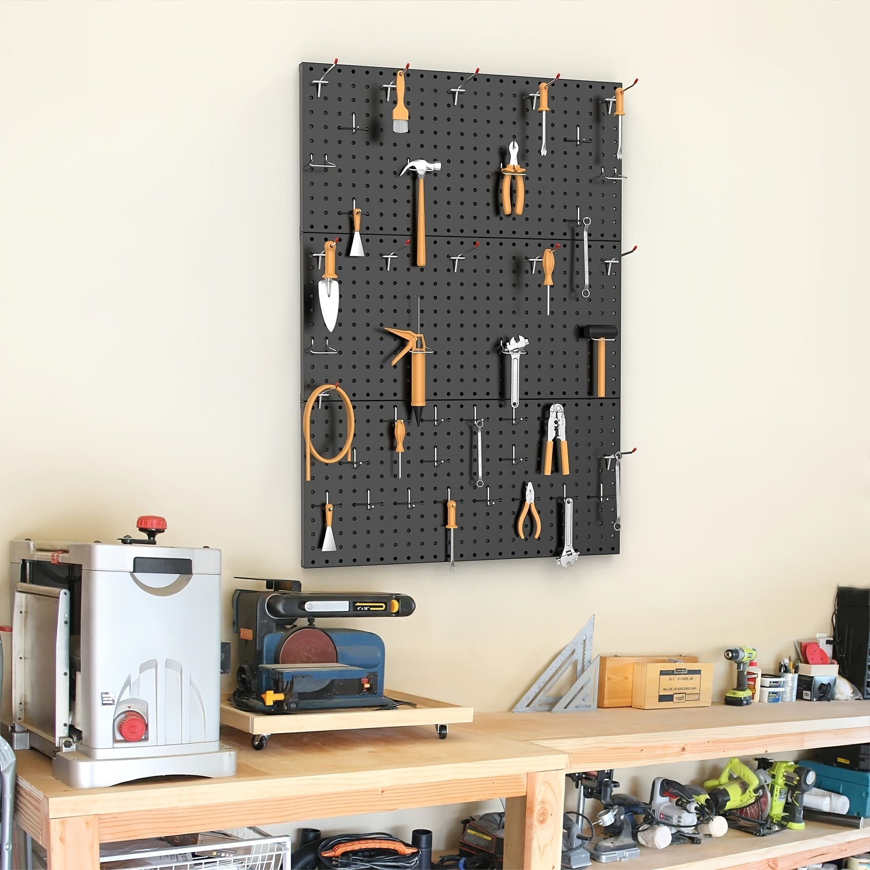 Metal Pegboard Organizer 60.96x30.48 cm with 20 Hooks for Garage Tool Storage
