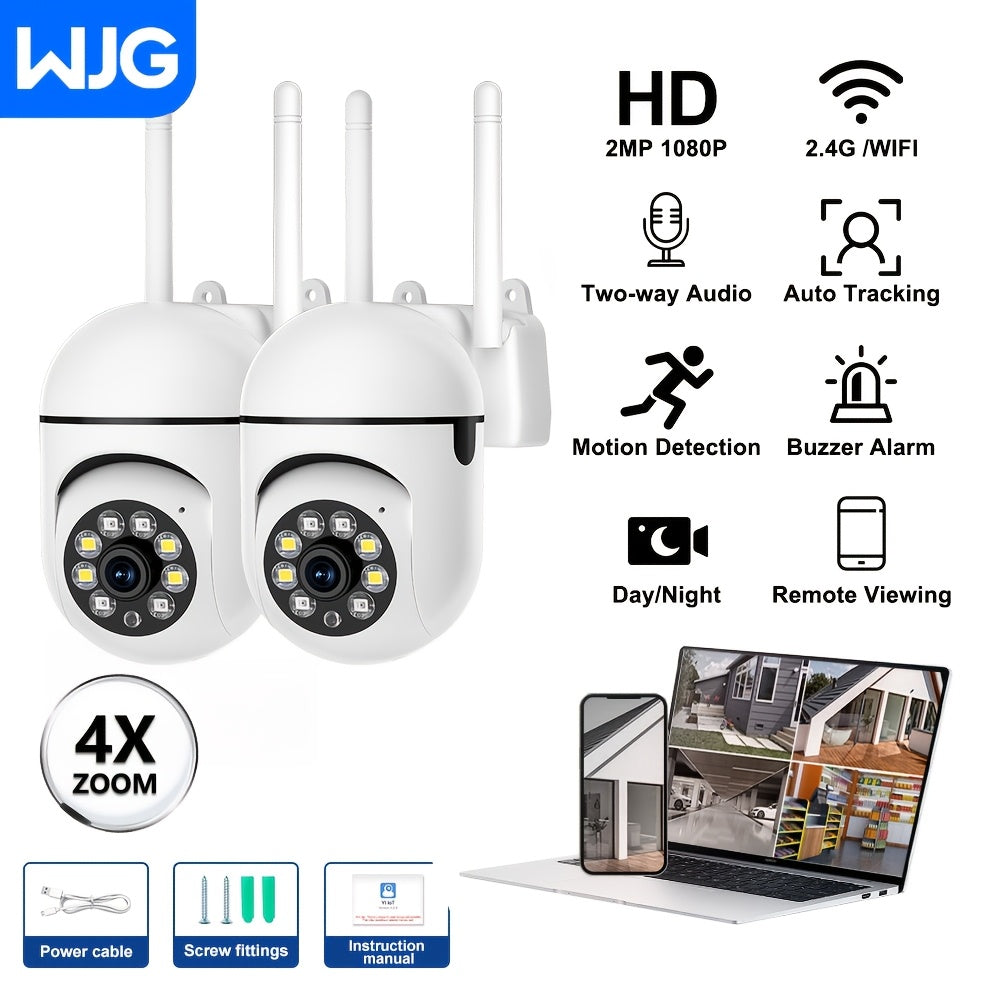 Dual-View White Security Cameras 2MP FHD 1080P Surveillance for Monitoring