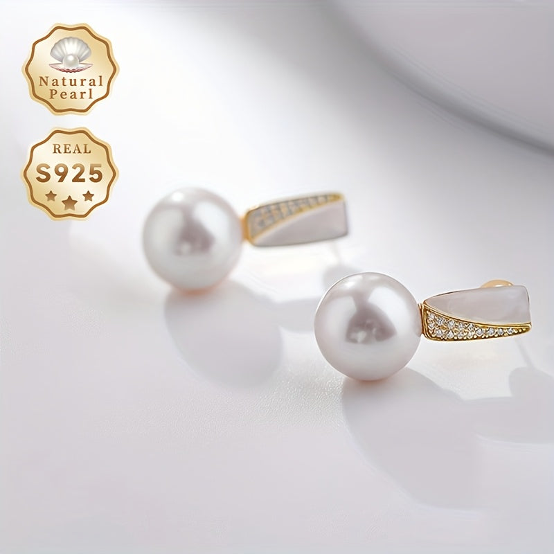 Women's Silver Earrings with Natural Freshwater Pearls 11-12mm Gift Box