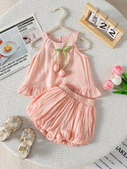 Girls Summer Outfit Two-Piece Korean Style Sleeveless Top and Tulip Skirt Pants
