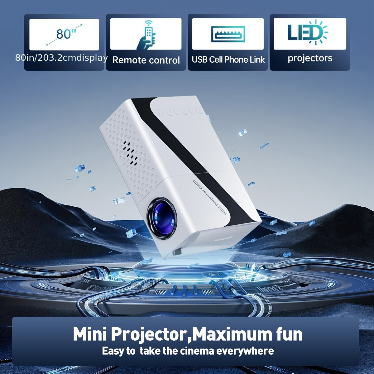 Mini Portable Projector for Home Office School Party with Built-In Speaker