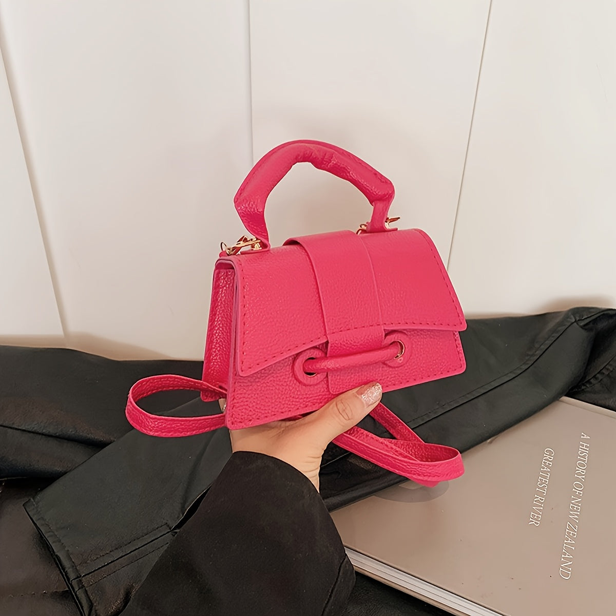 Girls Mini Crossbody Bag PU Lightweight Adjustable Strap Top Handle for Daily Outings